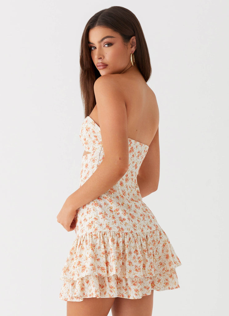 Womens Elowen Daisy Mini Dress in the colour White Ditsy Floral in front of a light grey background