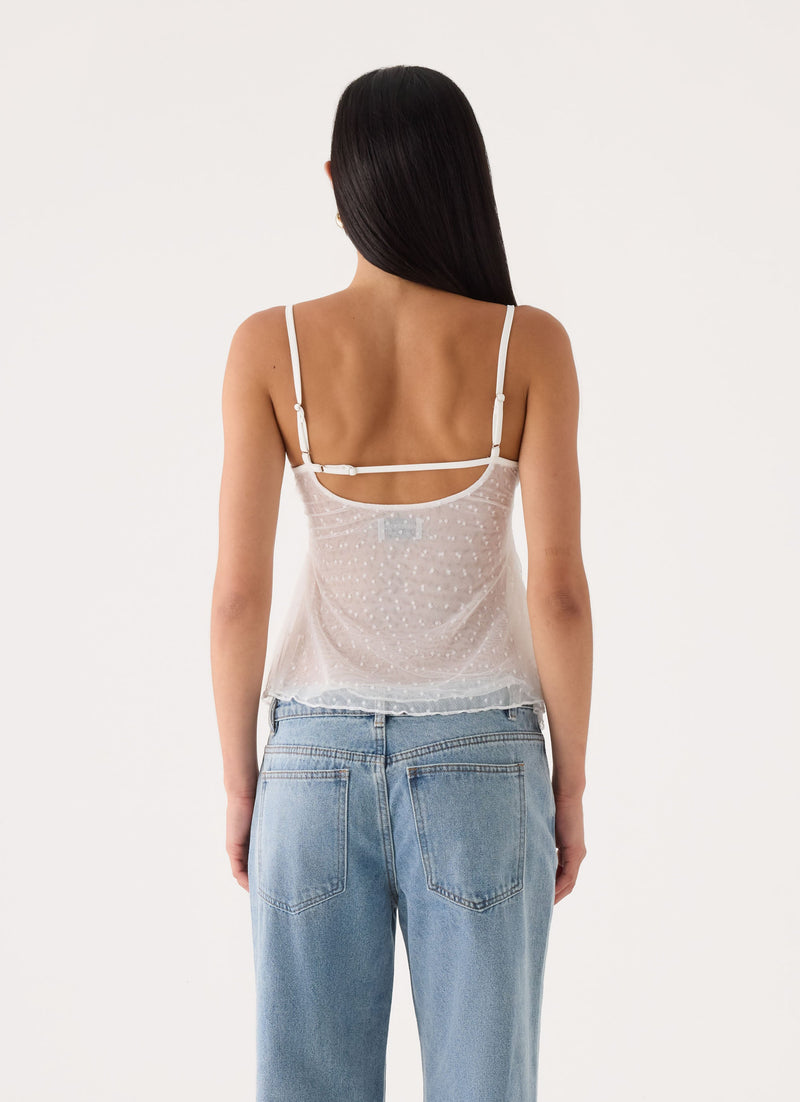 Elsie Mesh Polka Dot Top - White