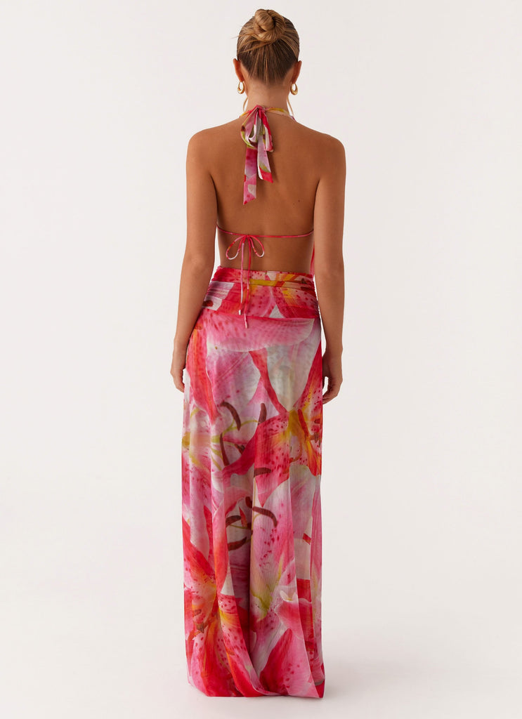 Elysia Mesh Maxi Dress - White Pink Lilly