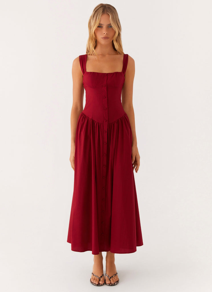 Emmalina Midi Dress - Deep Red