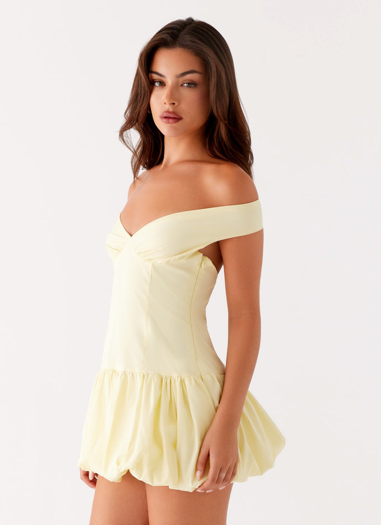 Endless Romance Off Shoulder Mini Dress - Yellow