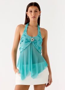 Feature Me Beaded Top - Blue