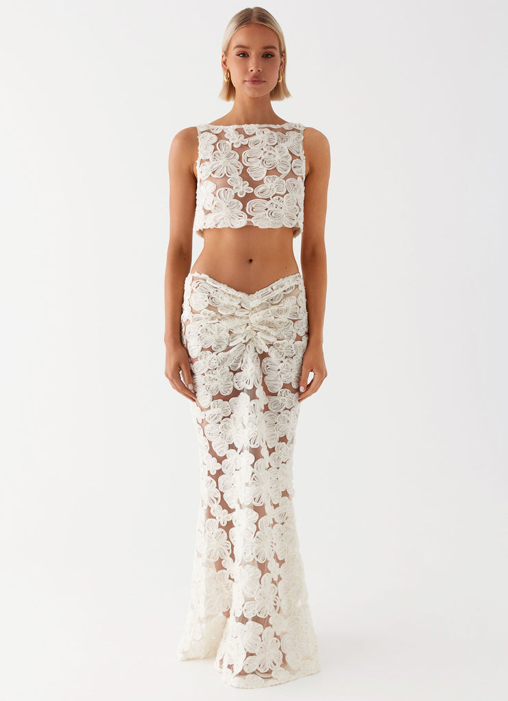 Womens Kelcie Rose Crochet Bandeau Top  in the colour  Chocolate in front of the colour light grey