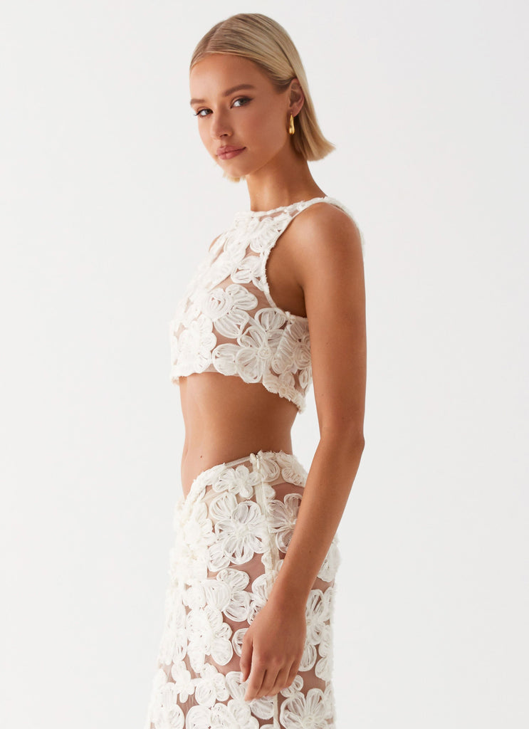 Womens Kelcie Rose Crochet Bandeau Top  in the colour  Chocolate in front of the colour light grey