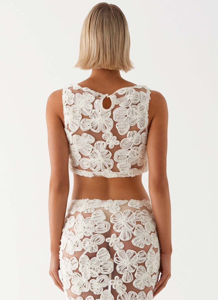 Womens Kelcie Rose Crochet Bandeau Top  in the colour  Chocolate in front of the colour light grey