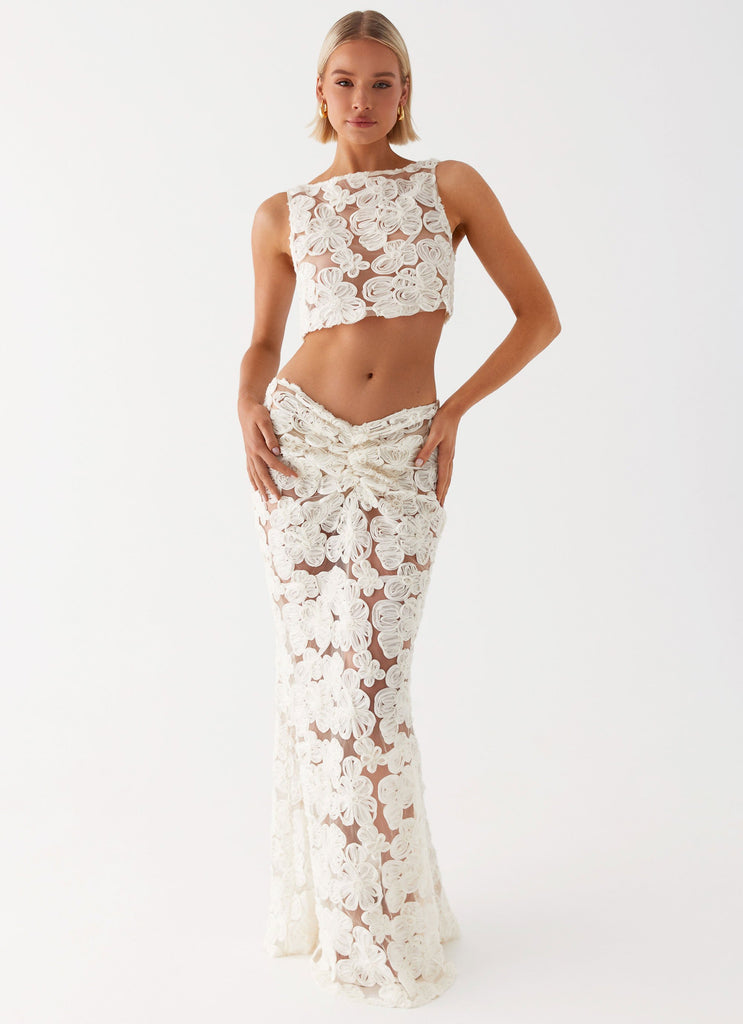Womens Kelcie Rose Crochet Bandeau Top  in the colour  Chocolate in front of the colour light grey