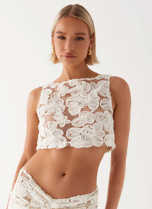 Womens Kelcie Rose Crochet Bandeau Top  in the colour  Chocolate in front of the colour light grey