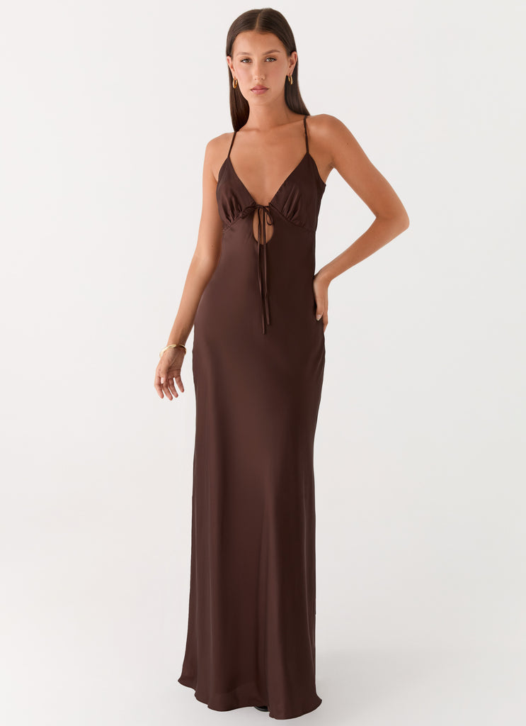 chocolate brown dresses uk Sheree One Shoulder Sash Maxi Dress