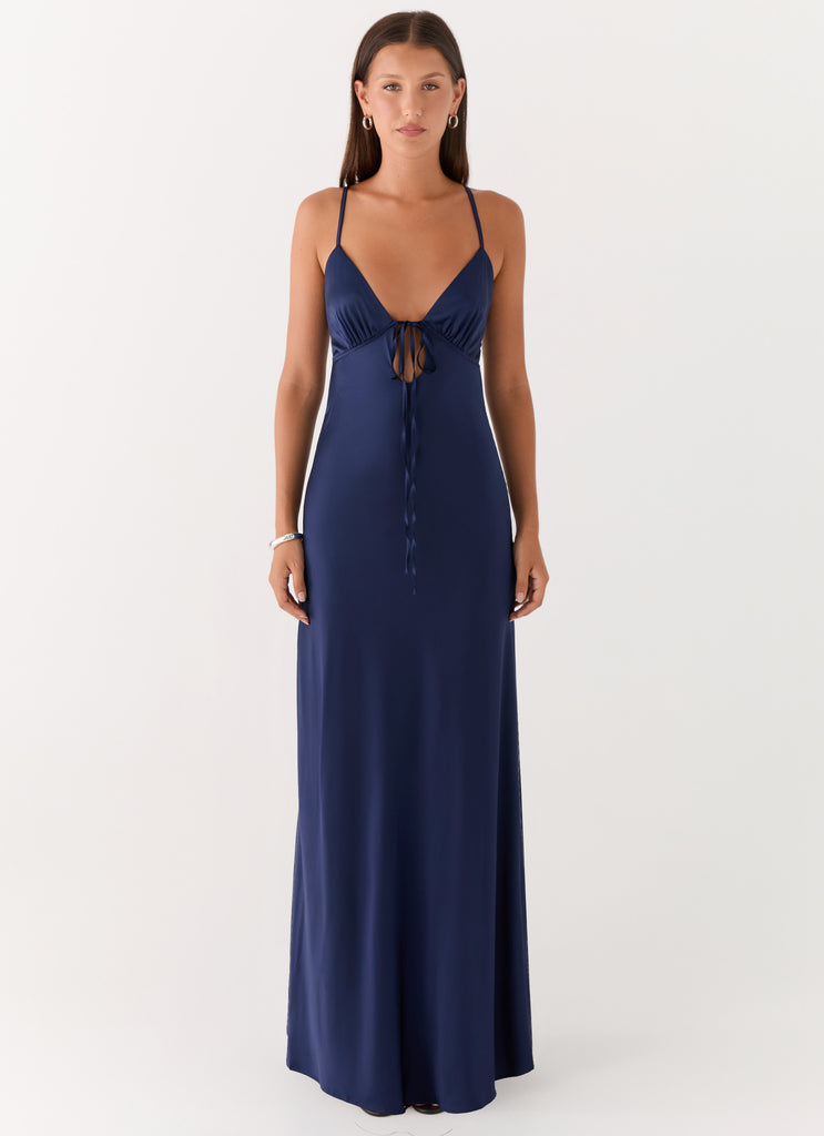 Flora Satin Maxi Dress - Navy