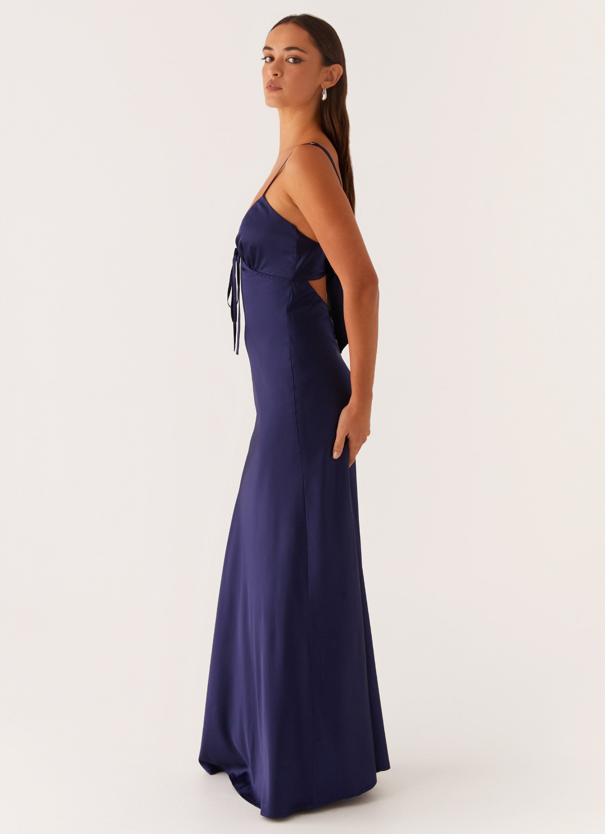 Flora Satin Maxi Dress - Navy – Peppermayo UK