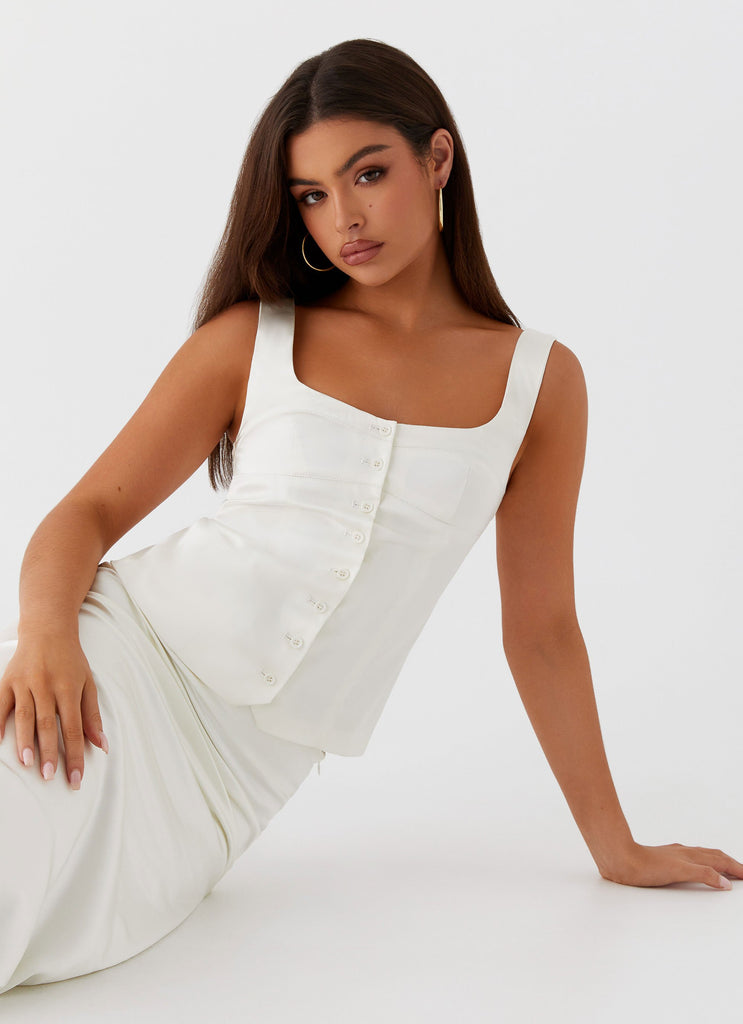 Womens Golden Skies Bustier Panel Top in the colour Ivory in front of a light grey background