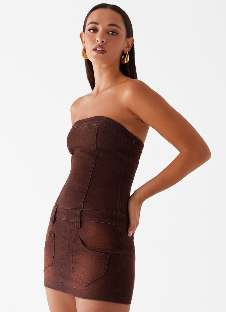 Heading South Mini Dress - Brown