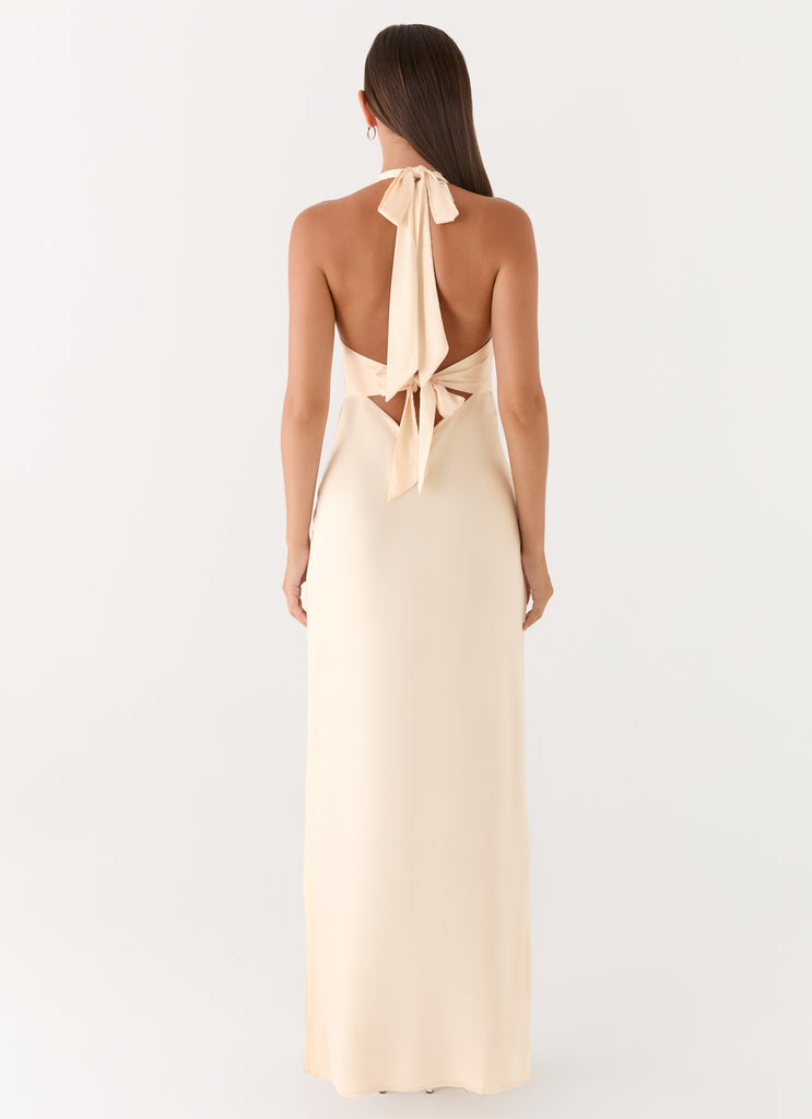 Heavy Hearted Satin Maxi Dress - Pearl