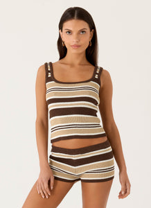 Helia Knit Top - Chocolate Olive Stripe