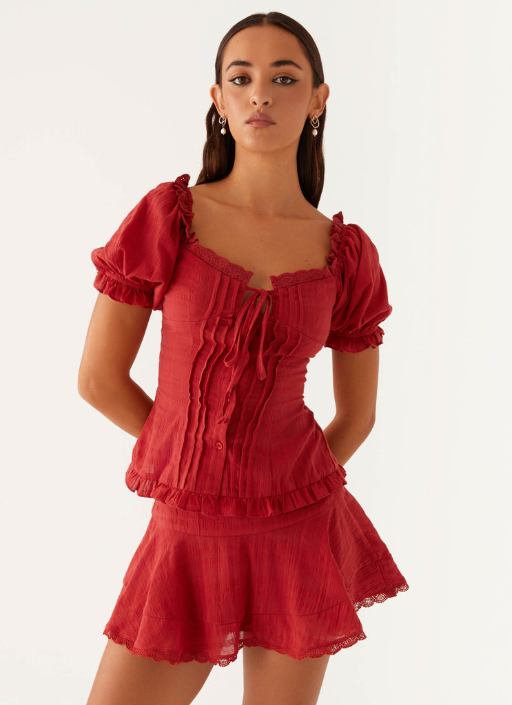 Hundred Percent Puff Sleeve Top - Red