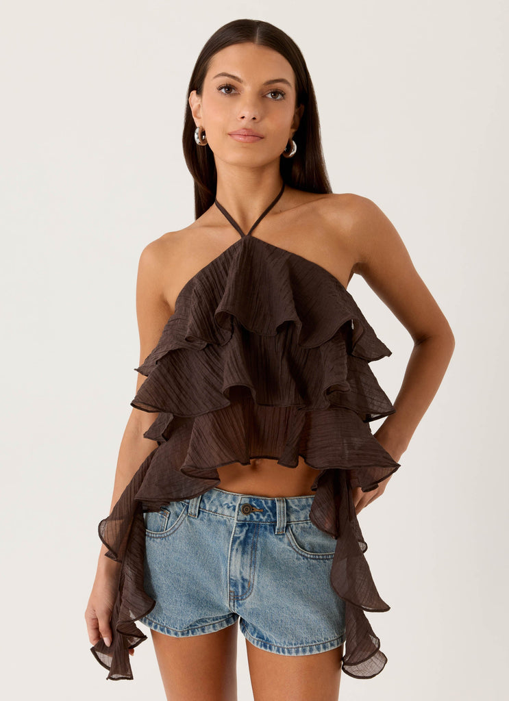 Inna Frill Halter Top - Chocolate