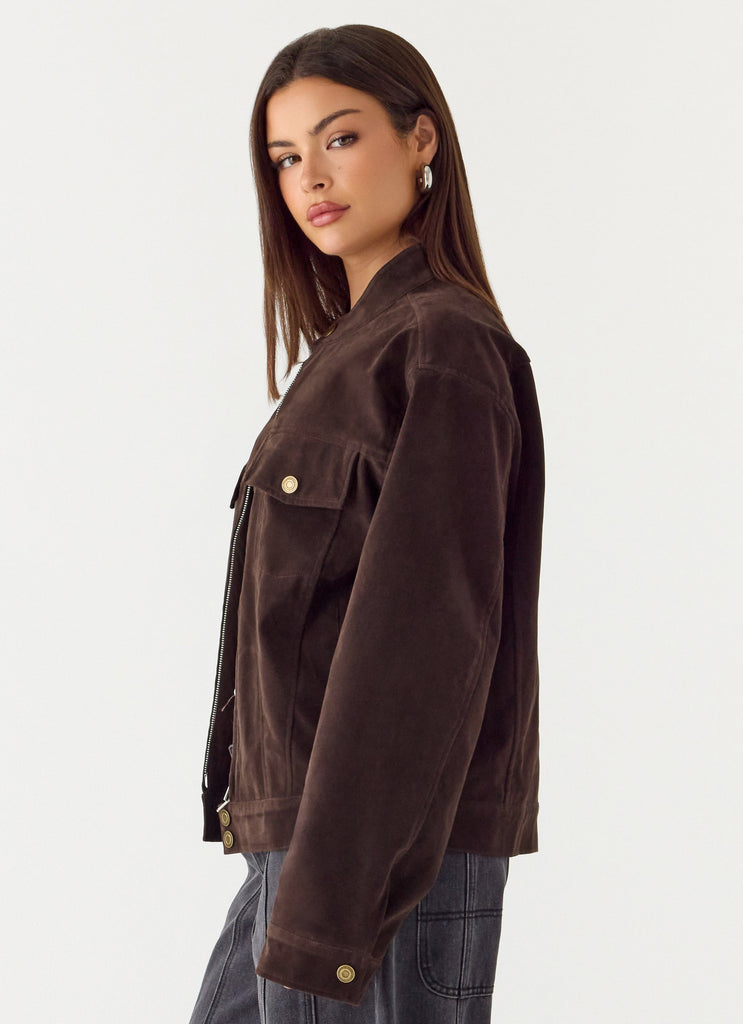 Jeremy Faux Suede Biker Jacket - Dark Chocolate