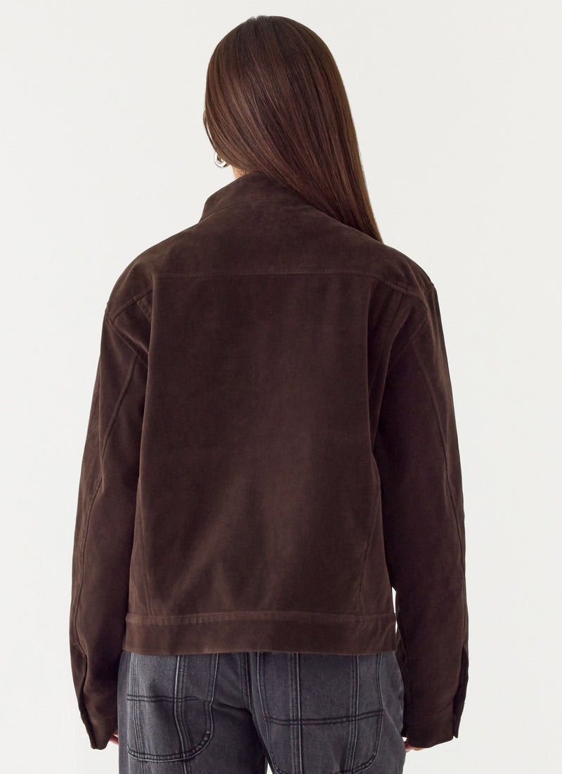 Jeremy Faux Suede Biker Jacket - Dark Chocolate