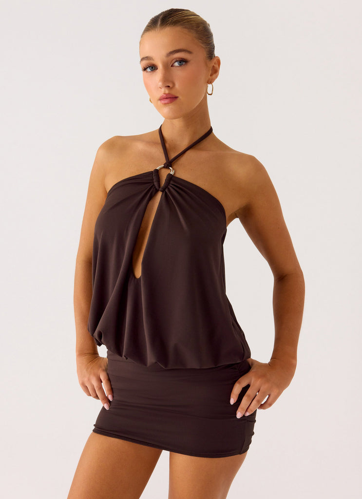 Jisoo Halter Mini Dress - Cool Chocolate
