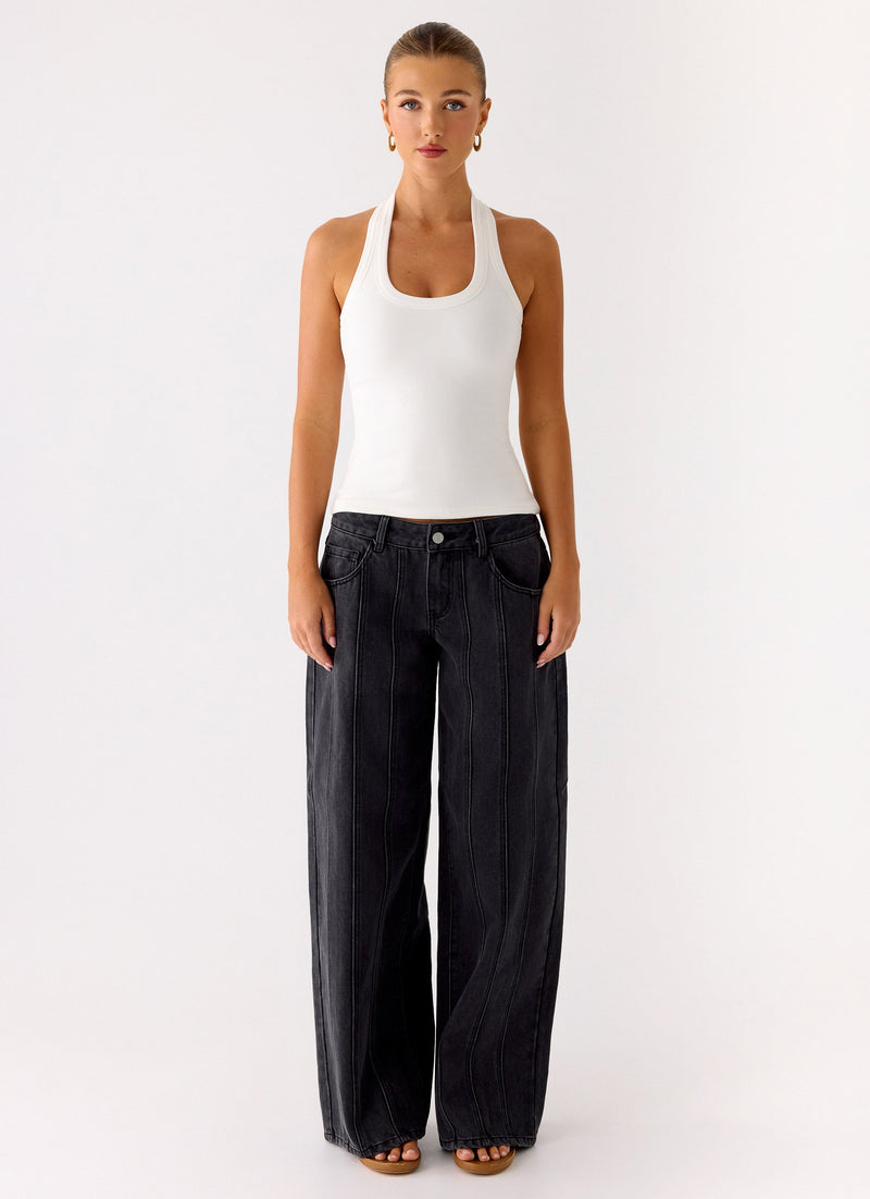 Johnny Low Rise Wide Leg Denim Jeans - Grey Charcoal