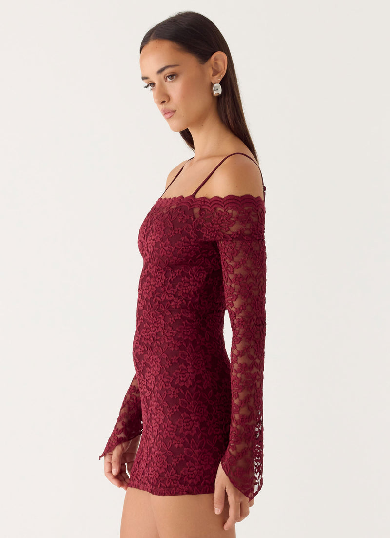 Just This Once Lace Mini Dress - Merlot
