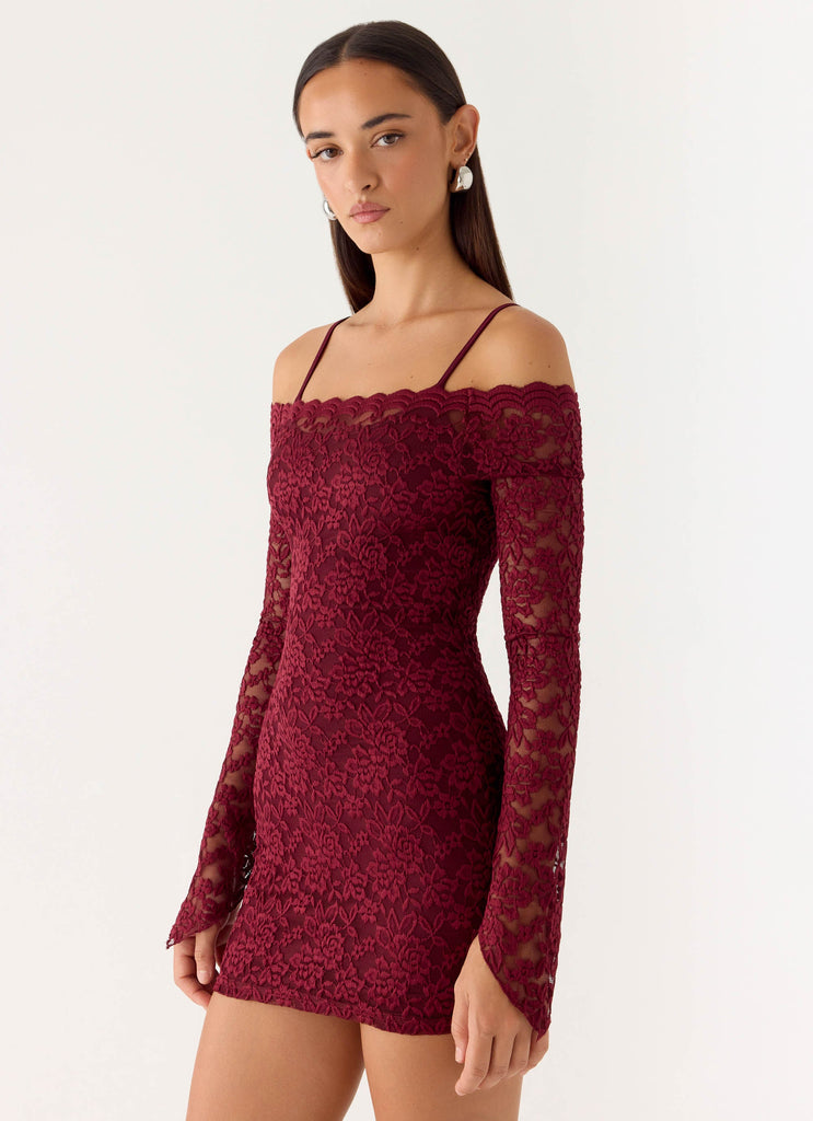 Just This Once Lace Mini Dress - Merlot
