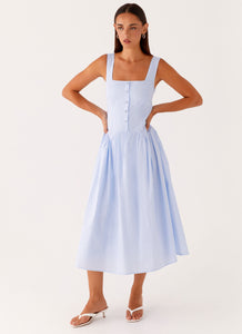 Kalina Midi Dress - Blue White Stripe