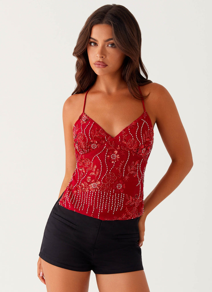 Kamilla Sequin Cami Top - Red