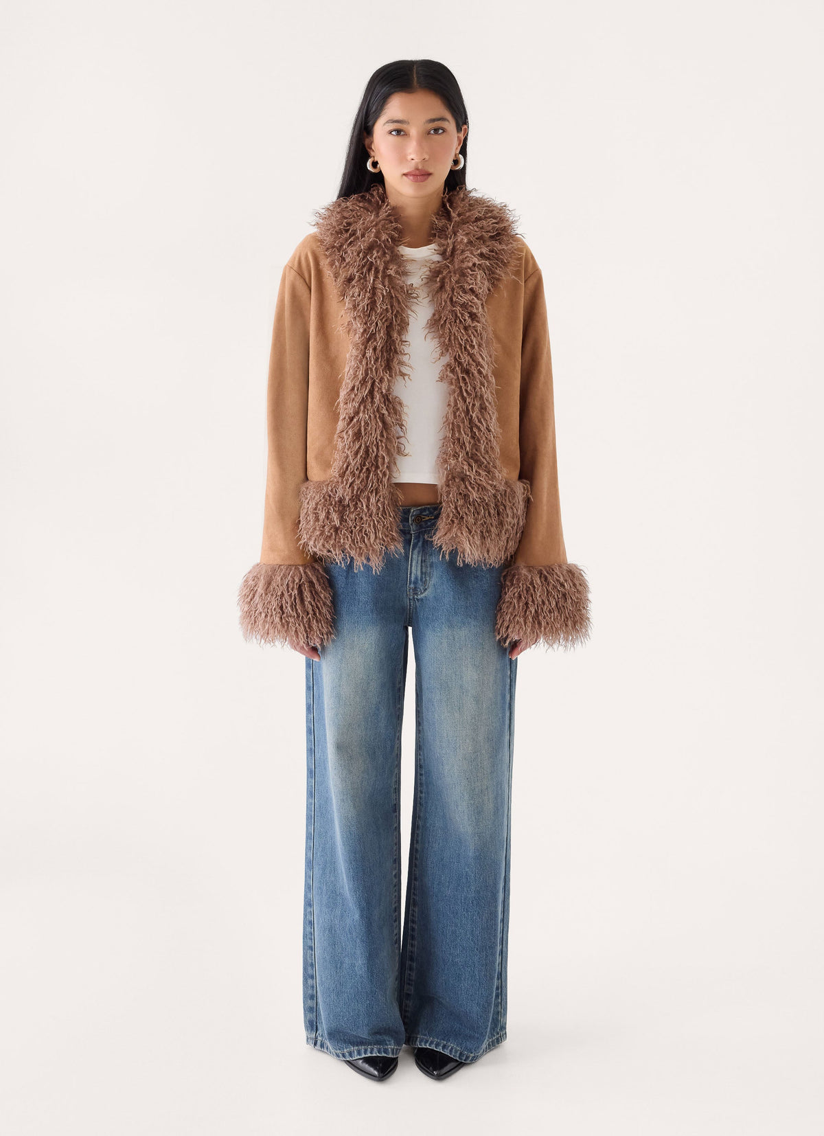 Kamsy Faux Fur Trim Coat - Tan