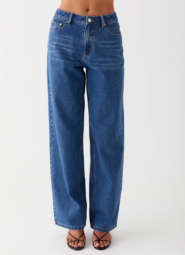 Womens Keanna Low Rise Jeans in the colour Indigo in front of a light grey background