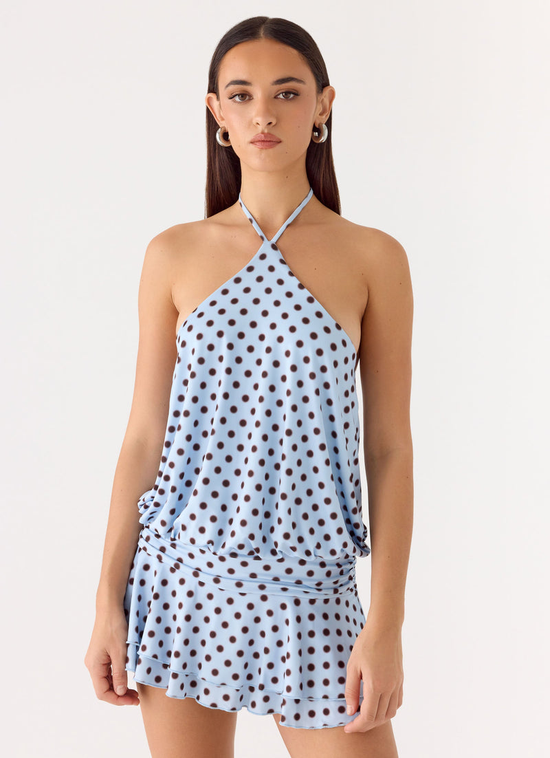 Keay Mini Dress - Blue Mocha Dot