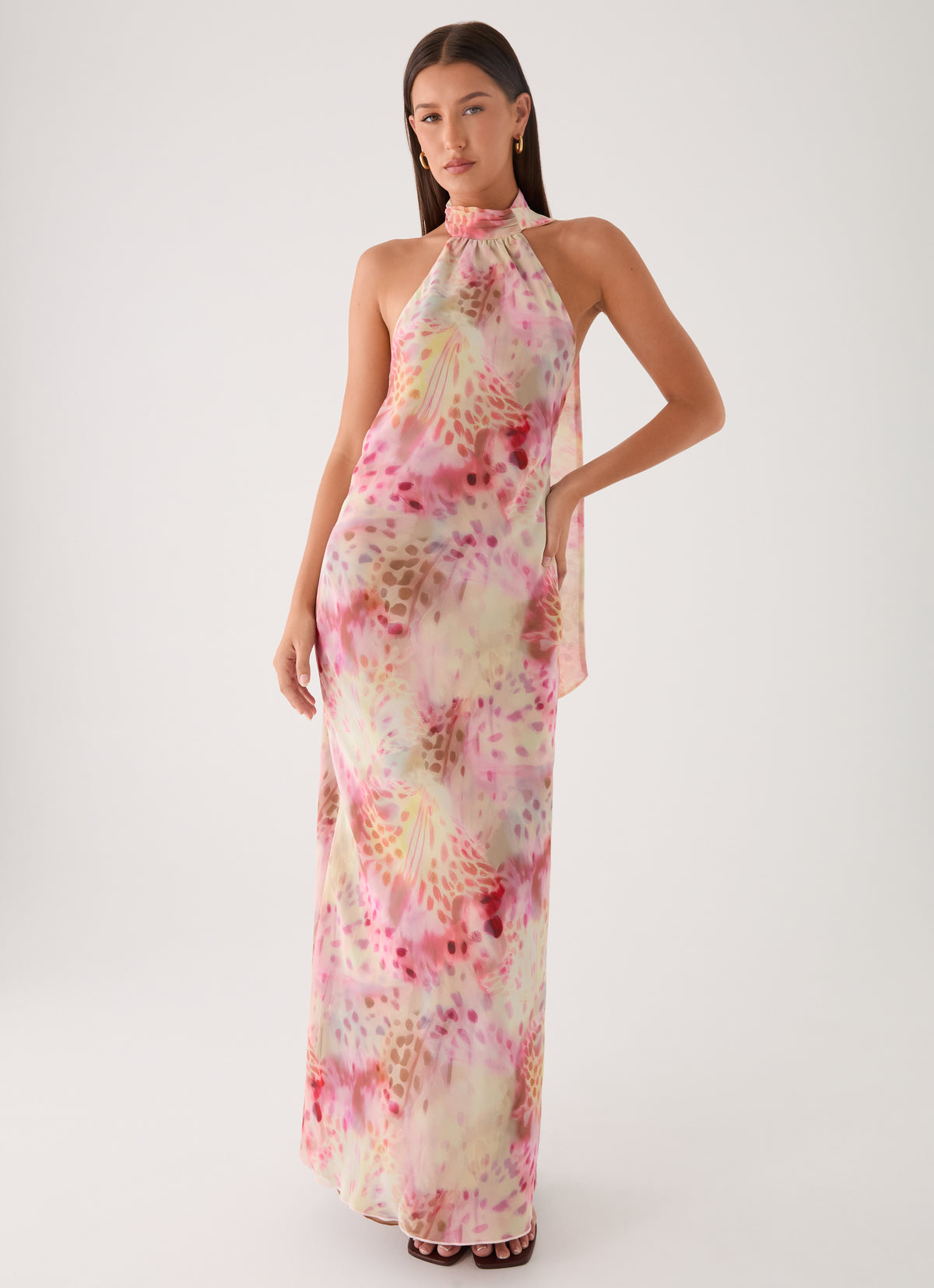 Keena Chiffon Scarf Maxi Dress - Botanic Cheetah