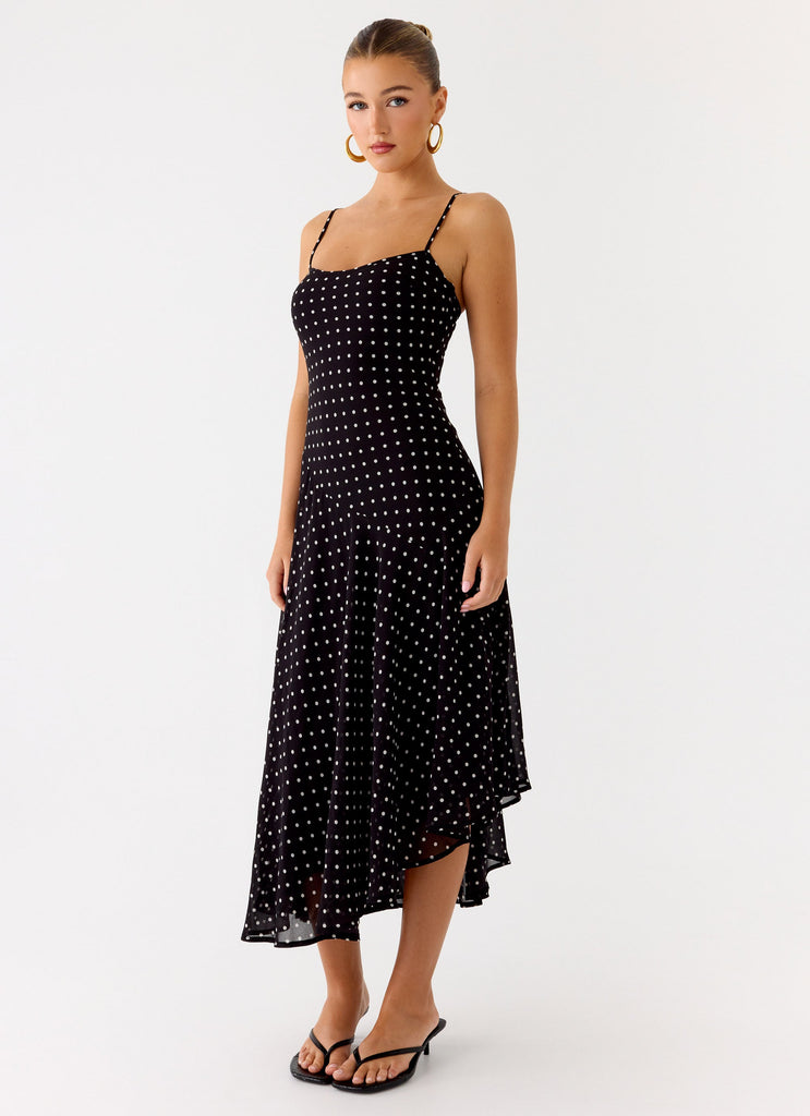 Keep You Waiting Midi Dress - Black Polkadot
