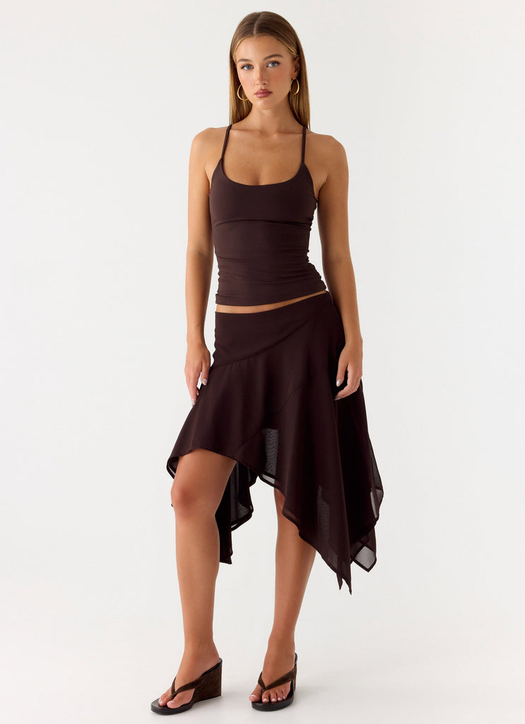 Kia Low Rise Asymmetrical Midi Skirt - Chocolate