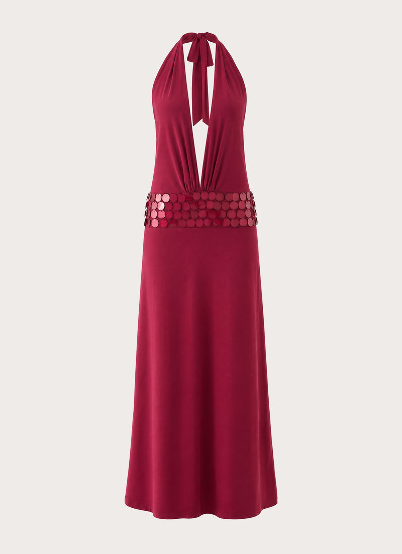 Kolisa Beaded Halter Maxi Dress - Burgundy