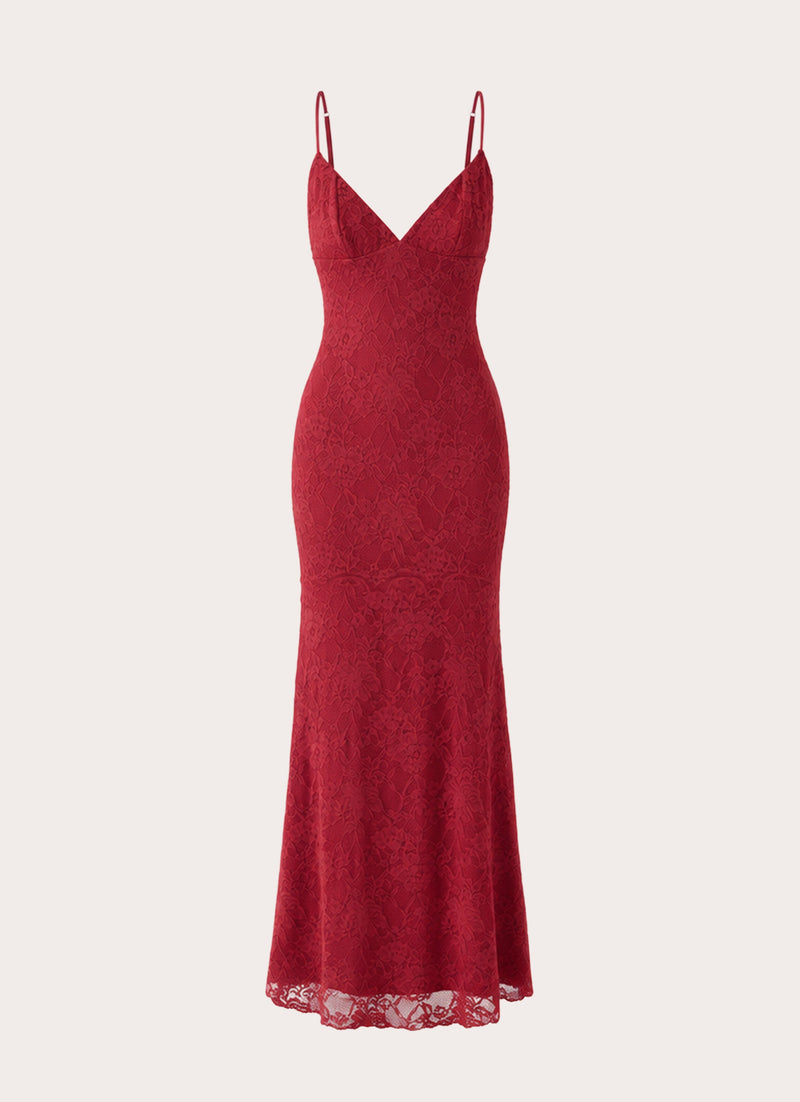 Lacey Dream Lace Maxi Dress - Fire Red