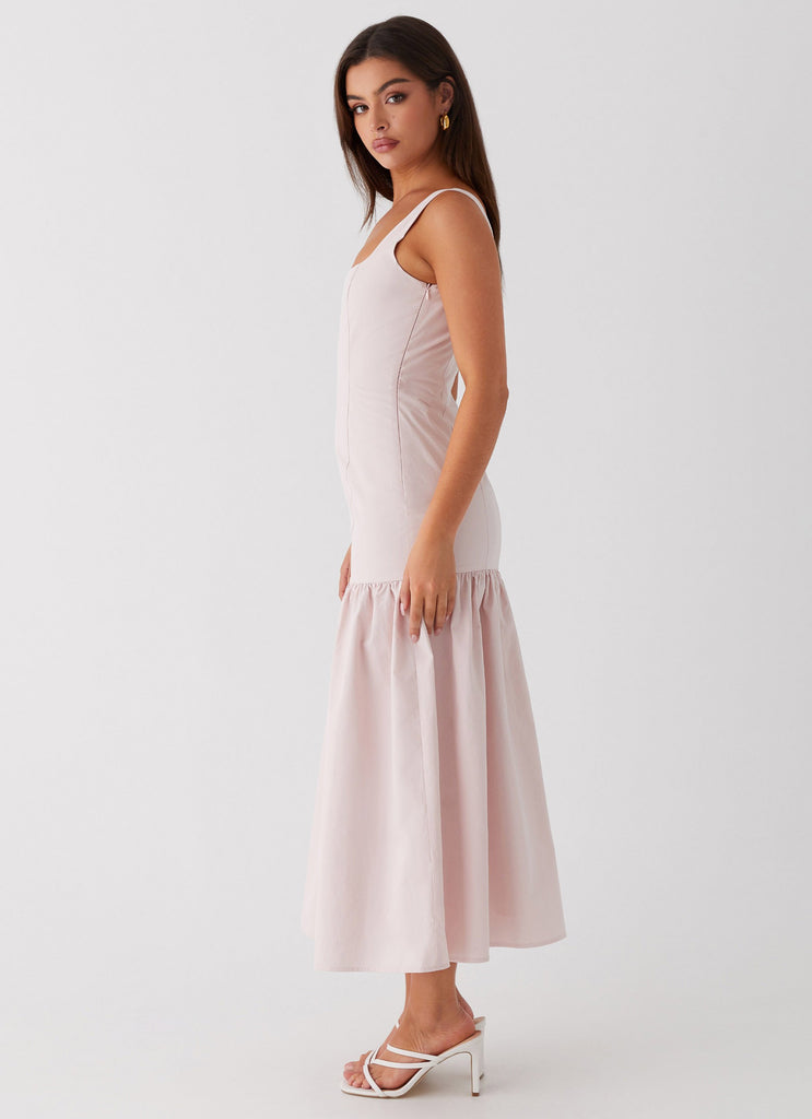 Womens Ladylike Midi Dress in the colour Pink in front of a light grey background