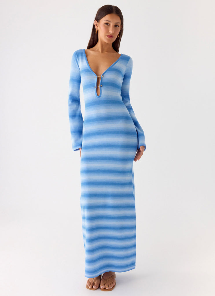 Late Night Calls Knit Maxi Dress - Cerulean