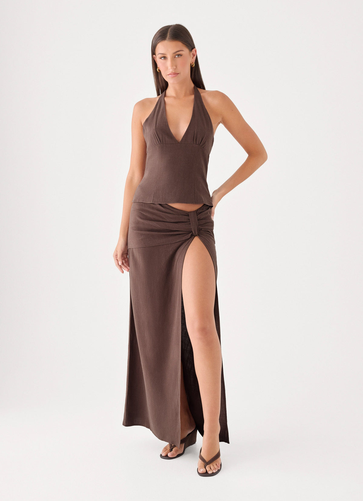 Lielle Linen Maxi Skirt - Chocolate