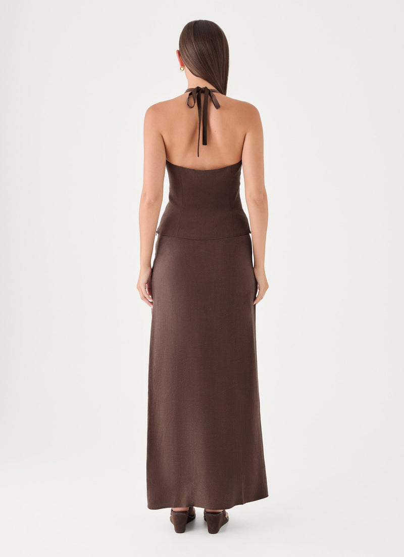 Lielle Linen Maxi Skirt - Chocolate