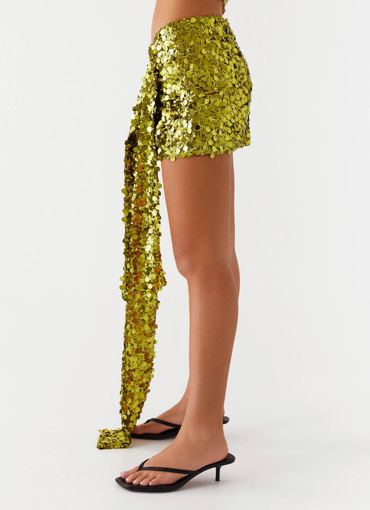 Lights On Sequin Mini Skirt - Olive