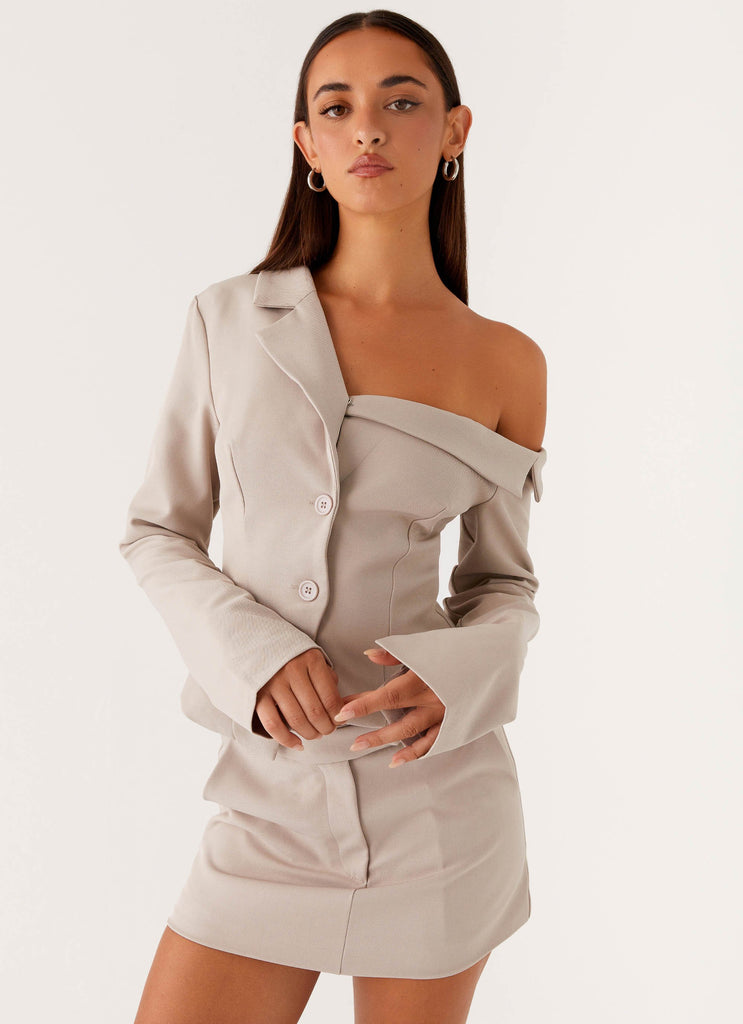 Looking Good Off Shoulder Blazer - Pebble