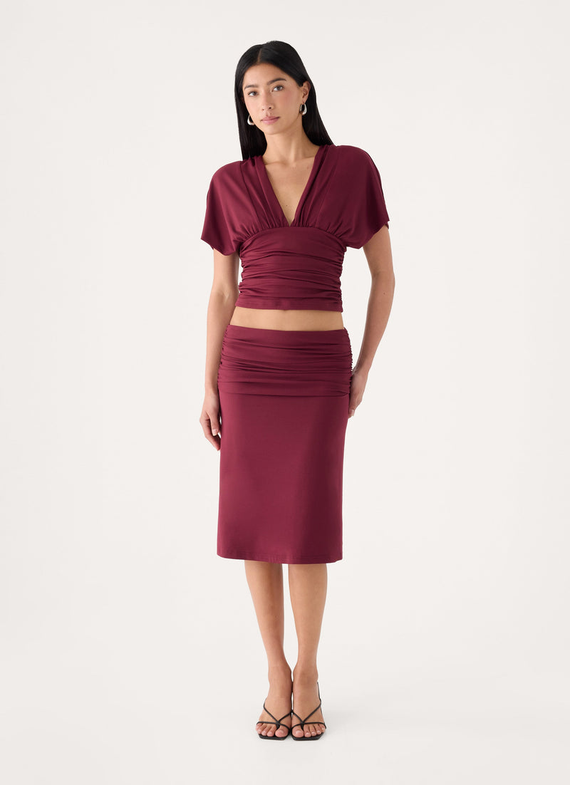 Lorelei Midi Skirt - Maroon