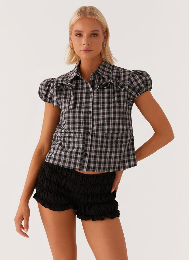 Lorraine Puff Sleeve Top - Black White Check