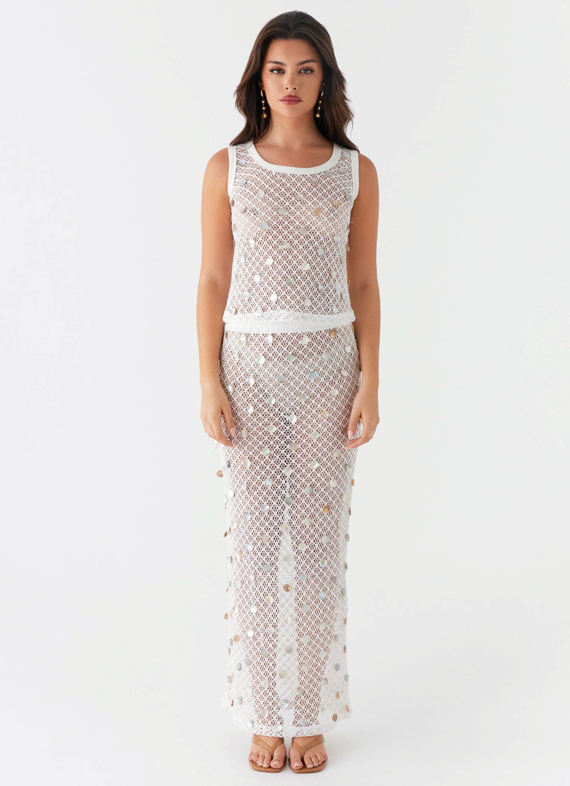Lovina Shell Knit Maxi Skirt - White – Peppermayo UK