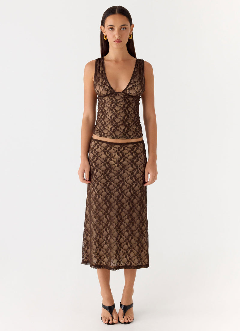Malachie Lace Midi Skirt - Chocolate
