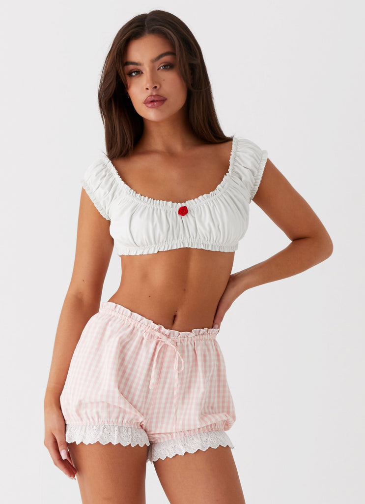 Womens Marcella Crop Top in the colour White in front of a light grey background