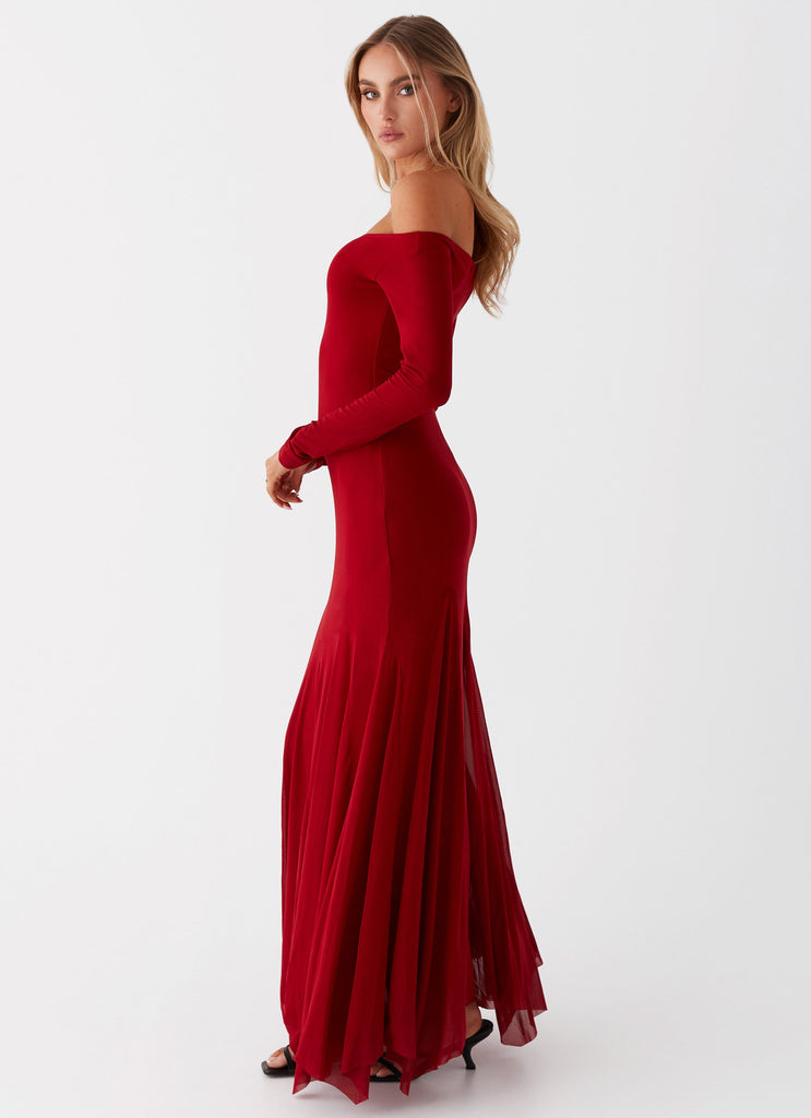 Womens Maribel Maxi Dress in the colour Red in front of a light grey background