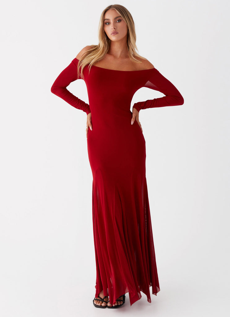 Womens Maribel Maxi Dress in the colour Red in front of a light grey background