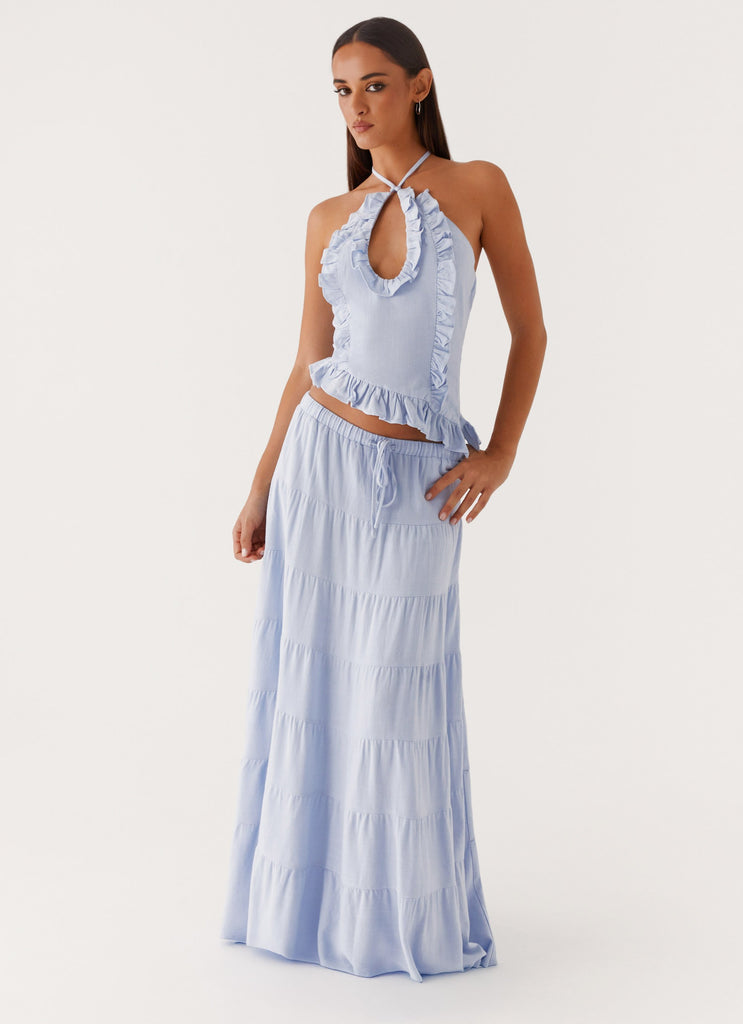 Mariella Linen Maxi Skirt - Blue